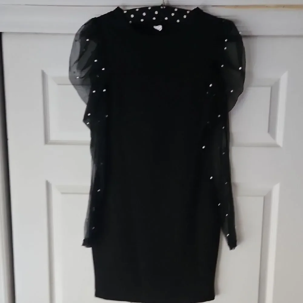 Elegant Black Dress with Sheer Sleeves